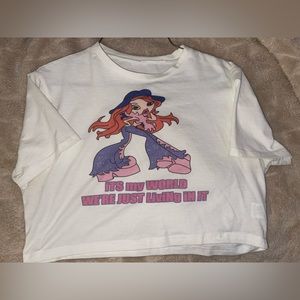 White graphic crop top